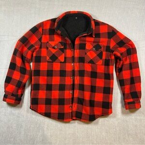 ThCreasa Men's Sherpa Fleece Lined Flannel Shirt Jacket Red Buffalo Plaid Med